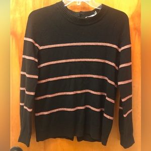 Tory Burch Black Pink Metallic Striped Long Sleeve Wool Blend Sweater XS